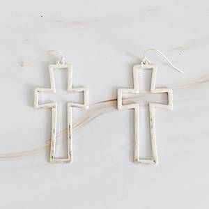 NEW ELLISON+YOUNG women's hammered matte hollow cross dangle earrings in silver